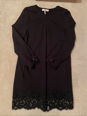 Long-Sleeve Black Lace-Hem Shift Dress by Ann Taylor